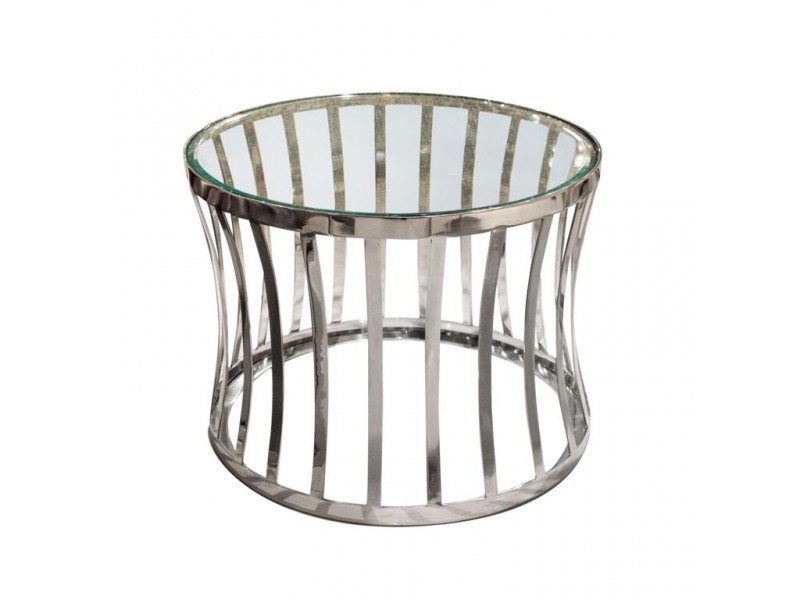 Diamond Sofa Capri Round Stainless Steel End Table w/ Clear Tempered Glass Top 