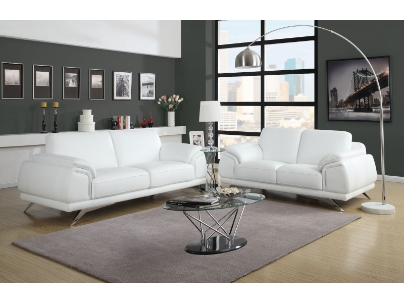 Diamond Sofa Casablanca Top Grain Leather Sofa & Loveseat 2PC Set - WHITE