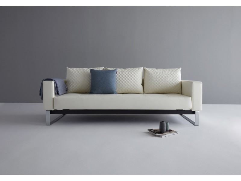 Cassius Quilt Deluxe Sofa With Chrome Legs And White Leather Look Fabric