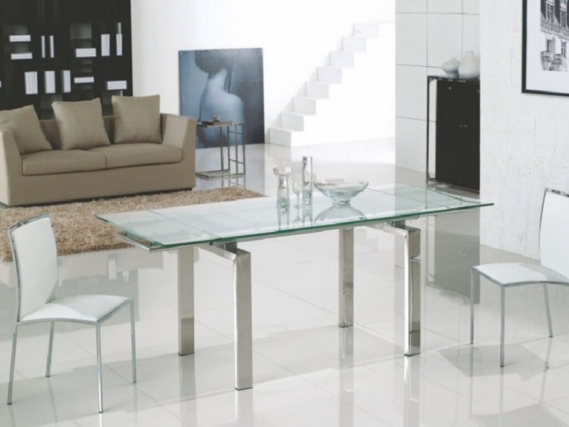 FROSTY Extendable Chrome / Clear & Frosted Glass Dining Table