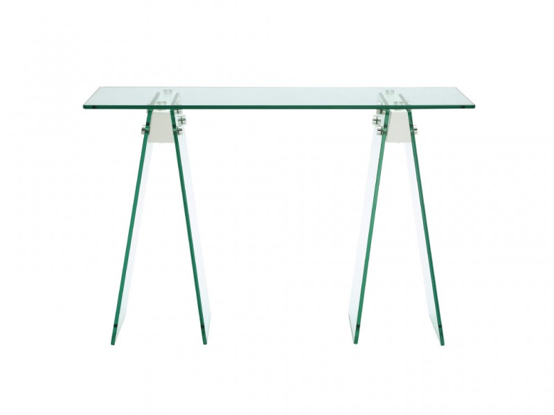 JETTA High Gloss White Lacquer w 1/2 Clear Glass Console Table