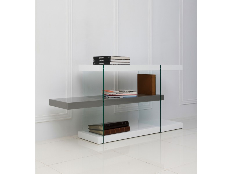 IL VETRO Collection High Gloss White/Gray Lacquer Bookcase - 28.75"