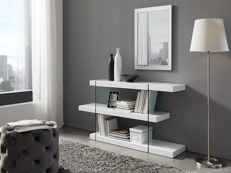 Casabianca Il Vetro High Gloss White Lacquer Bookcase - Lifestyle