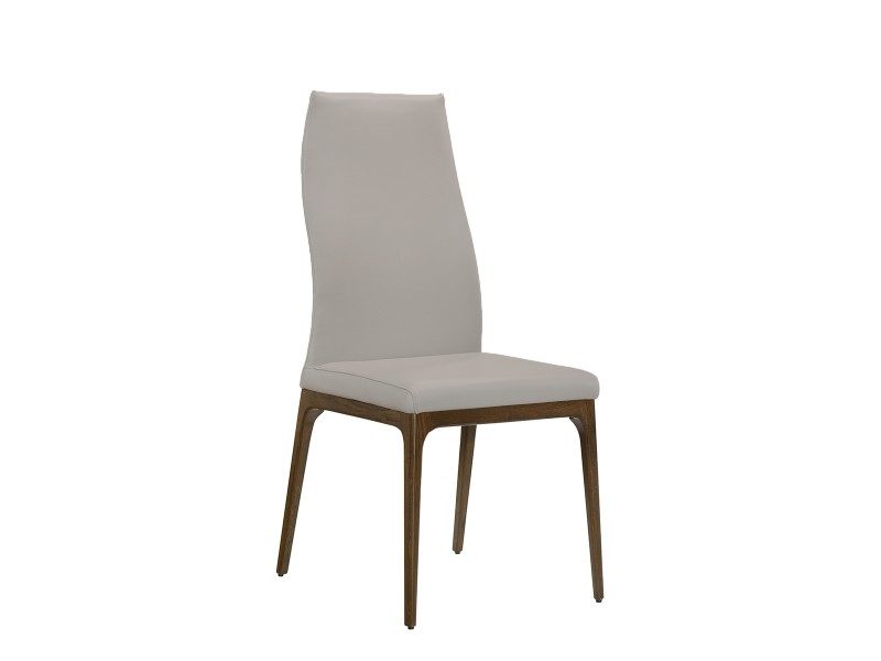 Casabianca MORITZ Dining Chair In Light Gray Leather With Walnut Wood Legs - Single