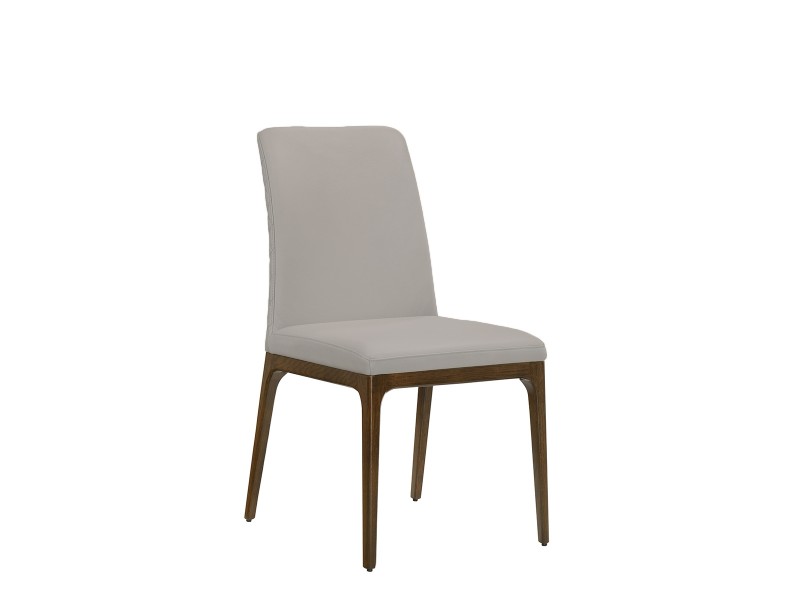 Casabianca OXFORD Dining Chair In Light Gray Leather With Walnut Wood Legs - Single