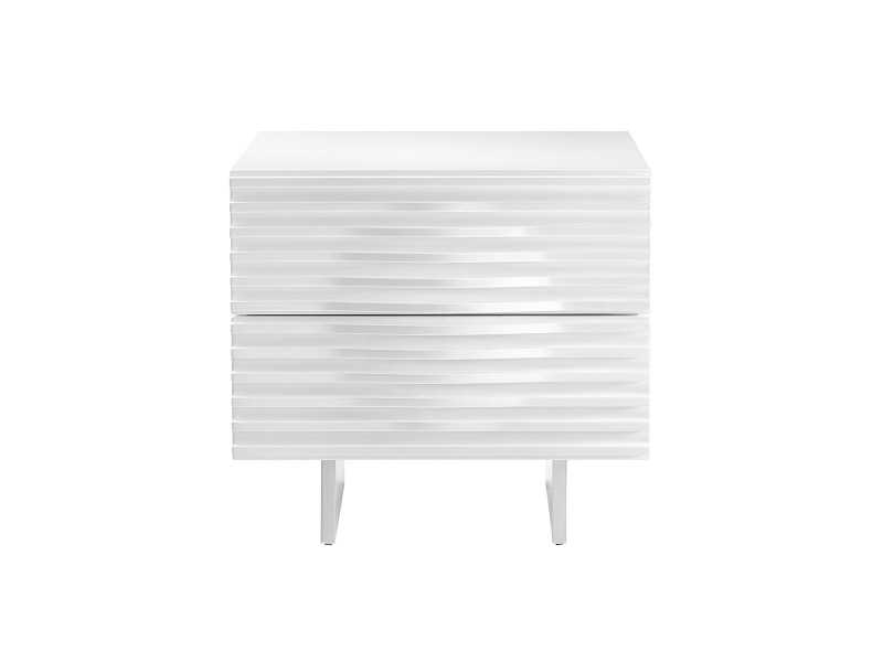 Moon Nightstand In High Gloss White Lacquer With Brushed Stainless Steel - Front
