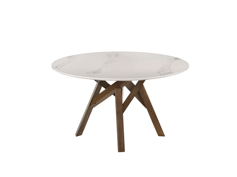Casabianca FLAIR Dining Table In White Marbled With Walnut Wood Veneer Base - White BG