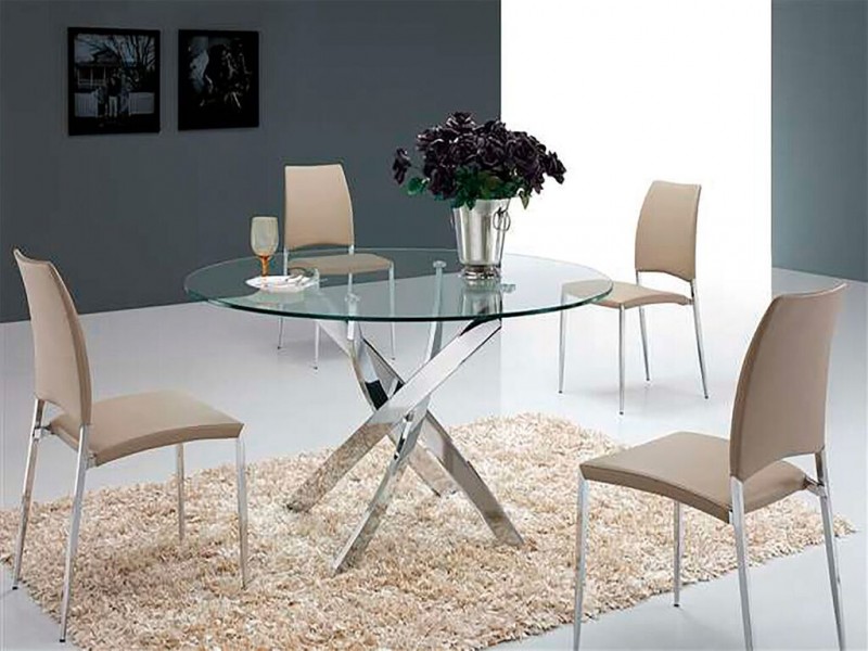 GALAXY Chrome / Clear Glass Dining Table - Lifestyle
