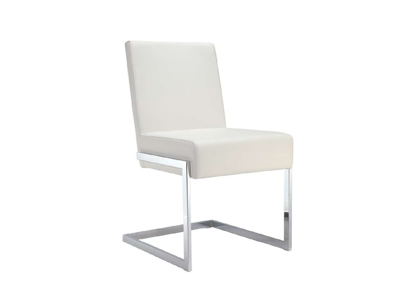 Casabianca FONTANA Dining Chair In White Pu-leather With Stainless Steel Base - Angled View