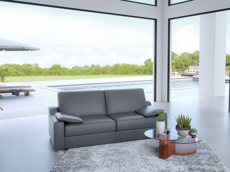 Casabianca LANDMARK Queen Size Sofa Bed In Gray/White Top Grain Leather With Chromed Feet - Lifestyle 2