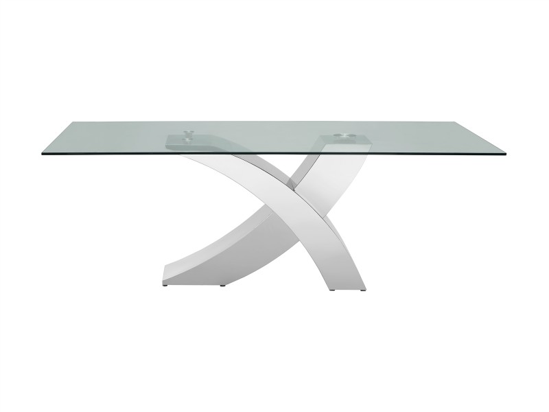 Casabianca GENEVA Dining Table In Clear Glass With Polished Stainless Steel Base - Front