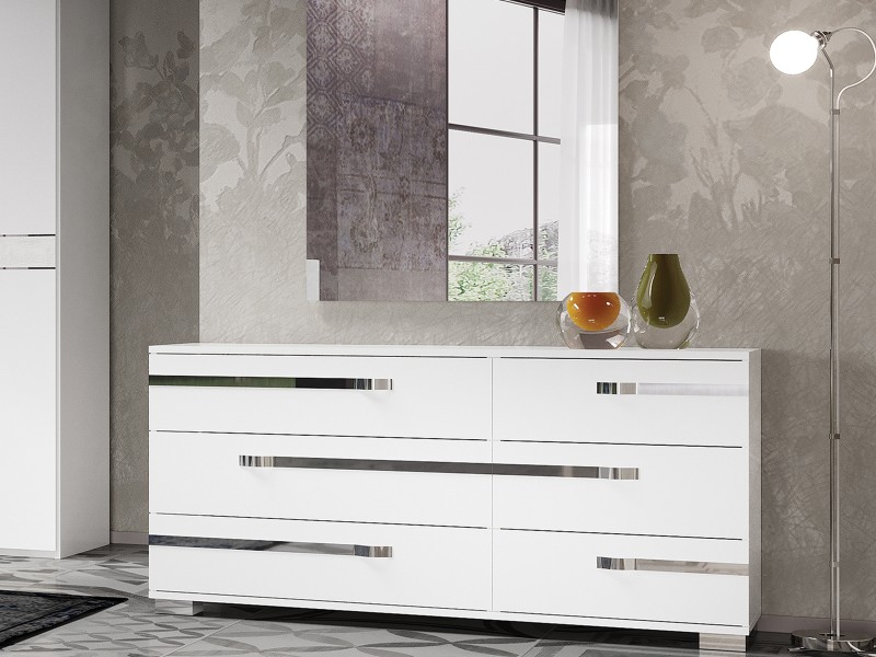 Casabianca Wave Chest In High Gloss White Melamine With Chrome Trim - Lifestyle 2