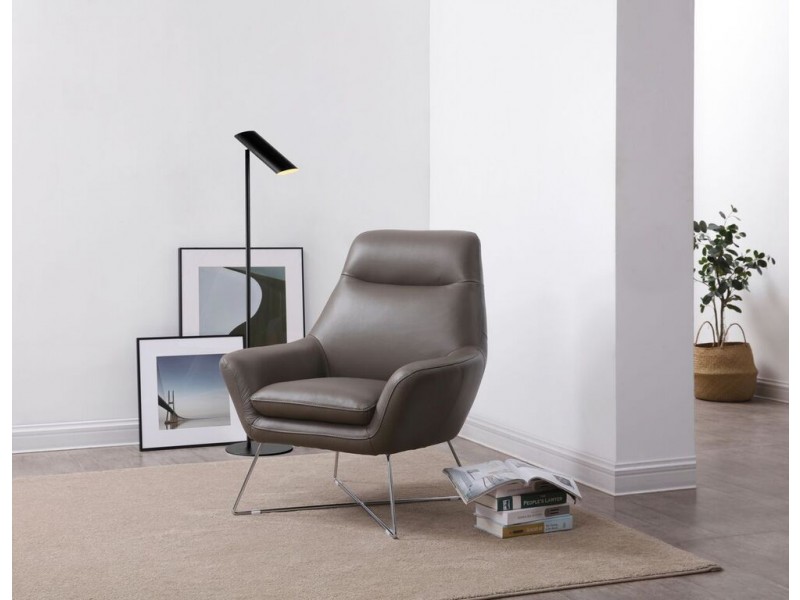 Daiana Chair Dark Gray Top Grain Italian Leather And Stainless Steel Legs - Lifestyle