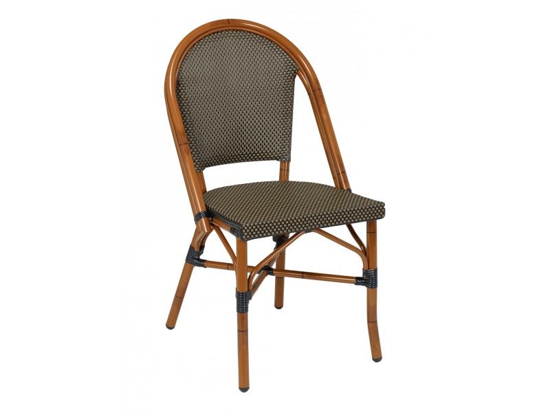 Hand Painted Aluminum Arm Chair W/ Textile Back And Seat - Dark Bamboo and Black-Coffee