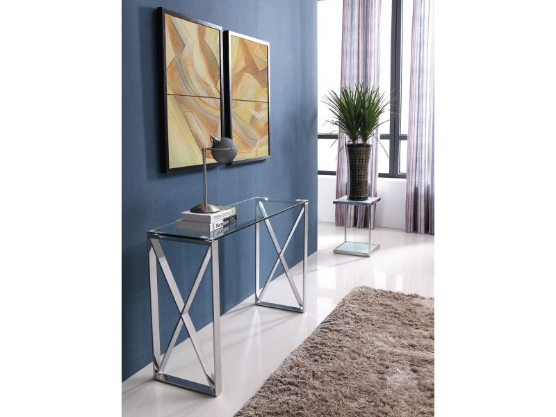 Brooke Console With Clear Glass Anf Stainless Steel Base - Lifestyle
