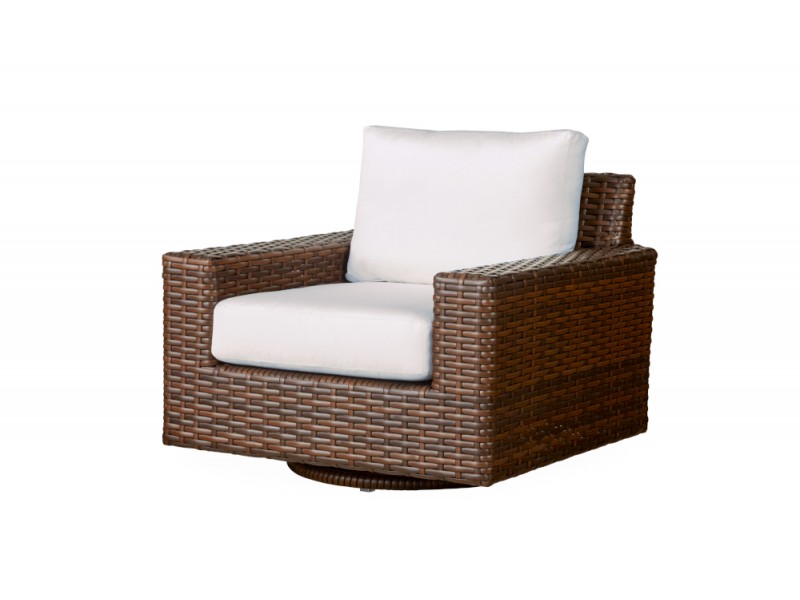 Contempo Swivel Glider Lounge Chair in Aged Walnut Wicker Finish - Angled