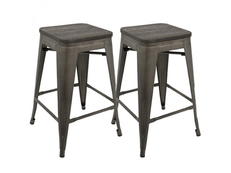 LumiSource Oregon Counter Stool - Set of 2 - ANTIQUE; ESPRESSO