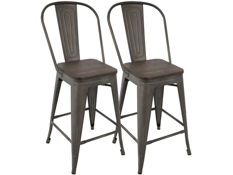 LumiSource Oregon High Back Counter Stool - Set of 2 - ANTIQUE; ESPRESSO