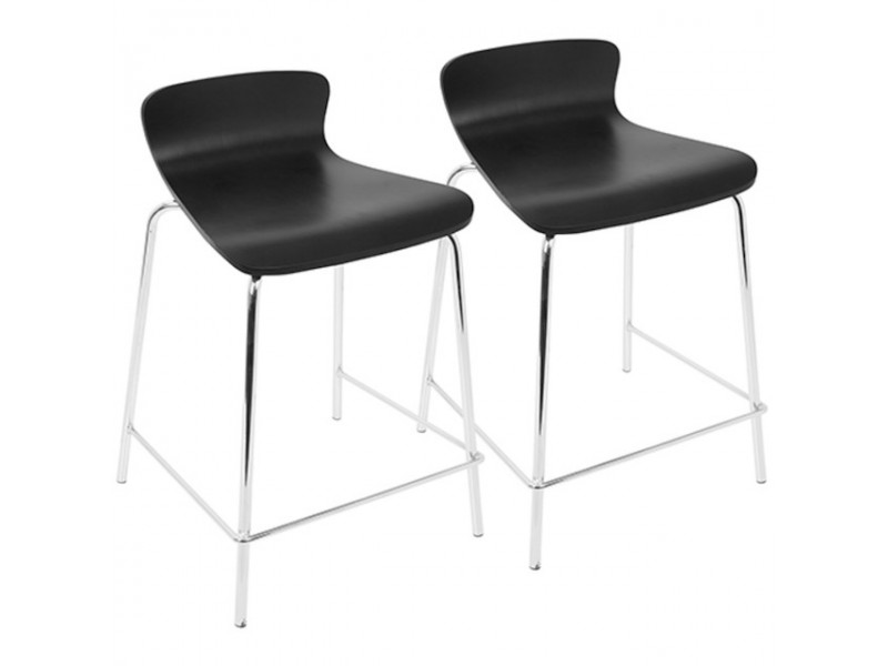 LumiSource Woodstacker Counter Stool - Set of 2- BLACK 