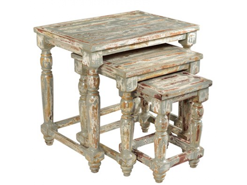 Bengal Manor Mango Wood Distressed Grey Set of Nested Tables
