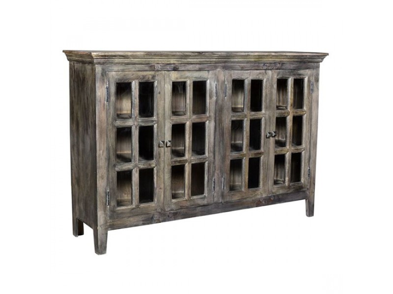 Bengal Manor Acacia Wood 4 Door Window Pane Cabinet