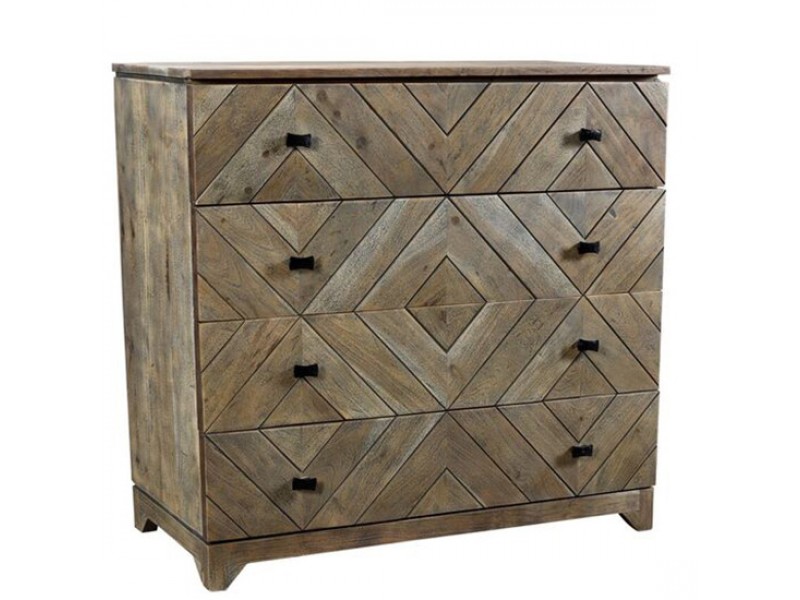 Bengal Manor Acacia Wood Diamond Pattern 4 Drawer Chest 