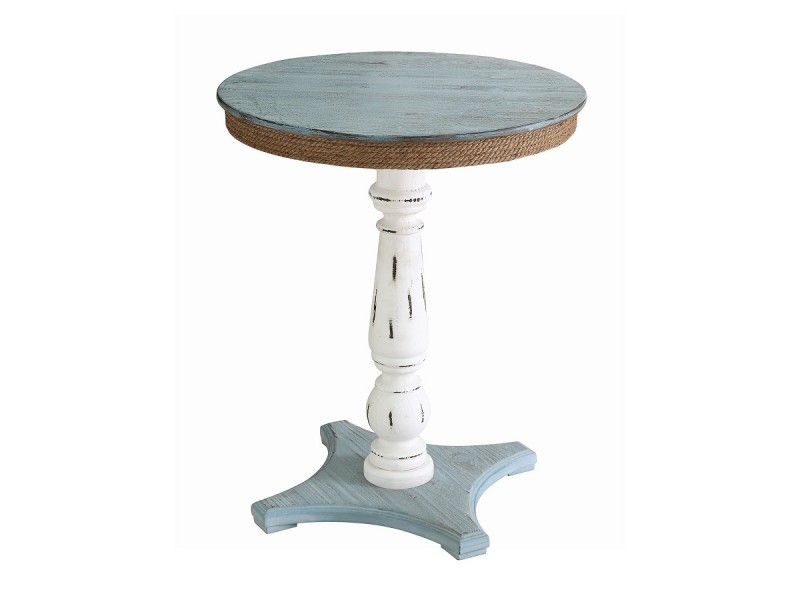 Sea Isle Two Tone Rustic Coastal Wood and Rope Apron Accent Table