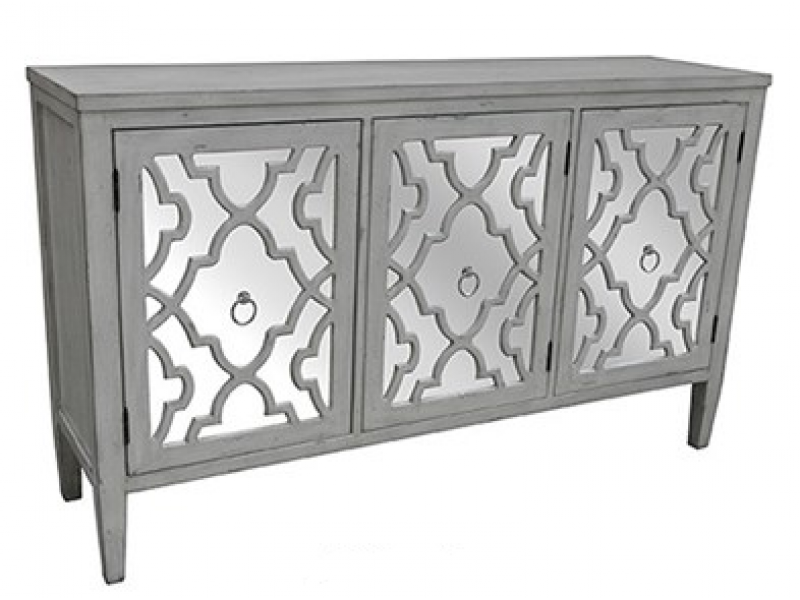 Marissa Antique White Pattern Mirror 3 Door Sideboard