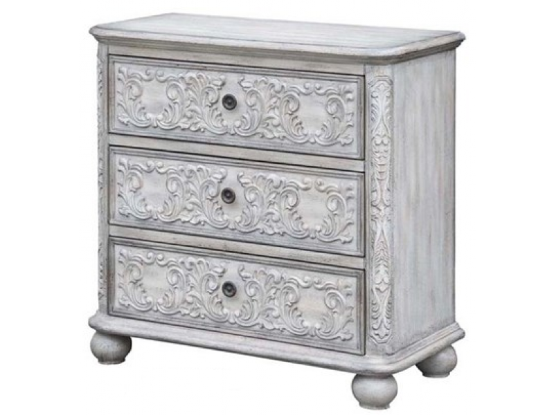 Annabelle 3 Drawer French Scroll Overlay Antique White