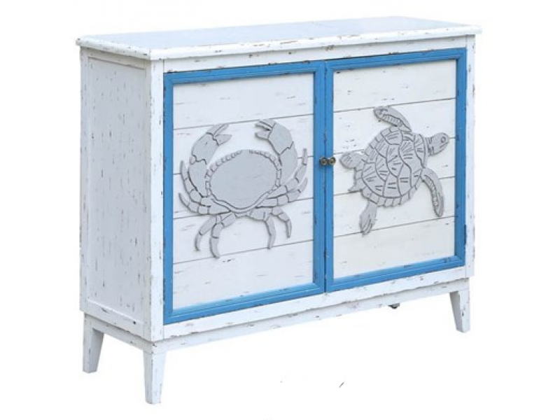Block Island Whitewash 2 Door Crab and Turtle Cabinet