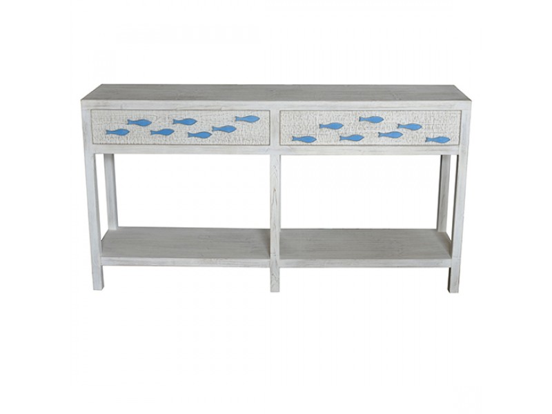 Swimming Upstream Antique White 2 Drawer Aqua Fish Console