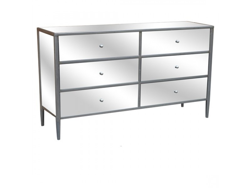 Hollywood Nickel and Mirror 6 Drawer Chest