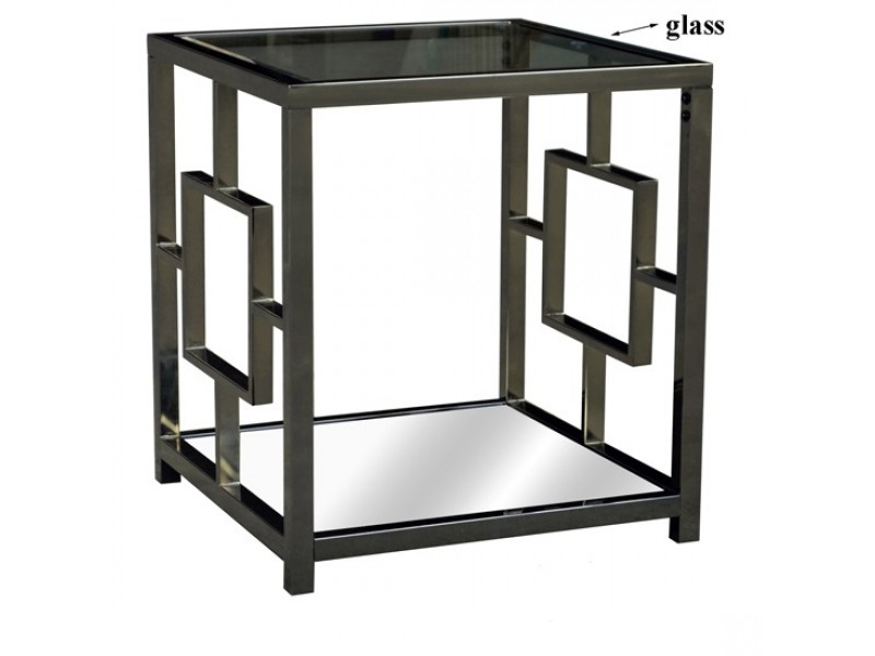 Bentley Chrome Rectangle Design End Table With Beveled Mirror Top