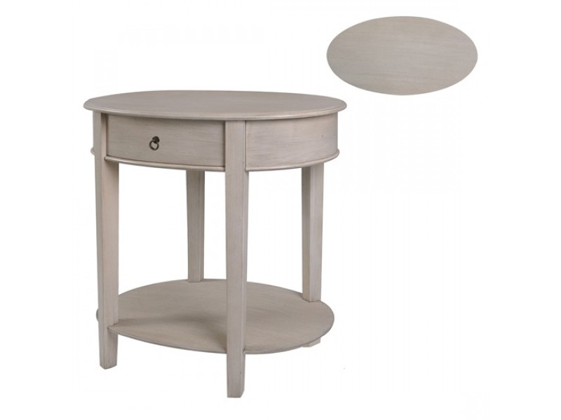 Annabelle Oval Brushed Linen 1 Drawer Accent Table