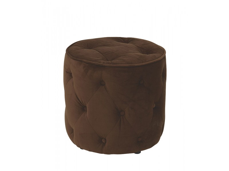 Curves Tufted Round Ottoman - Chocolate Velvet