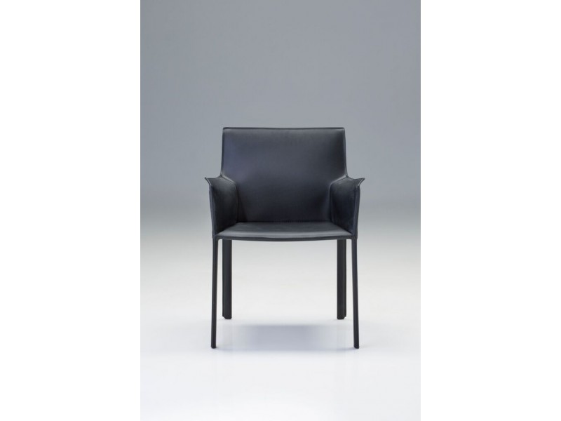 Fleur Arm Chair Black Full Leather Wrap - Front