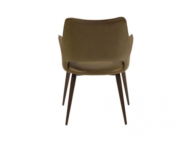 Arm Chair Brown Vintage Leatherette with Walnut Finish Steel Frame - Back