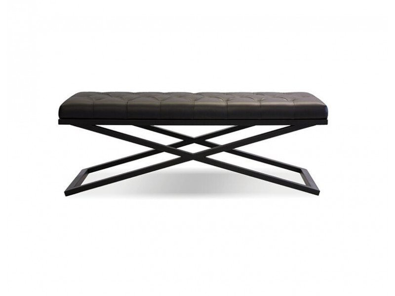 Crosstown Large Bench Black Leatherette with Matte Black Powder Coated Steel