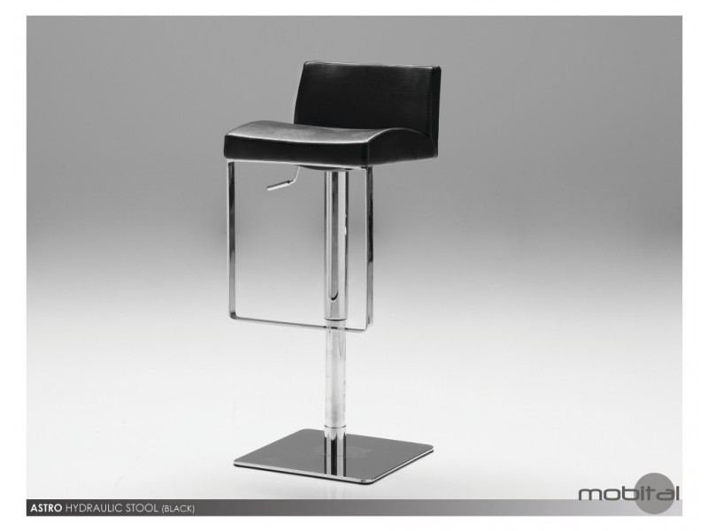 Astro Hydraulic Bar Stool In Black Leatherette with Polished Stainless Steel - Lifestyle