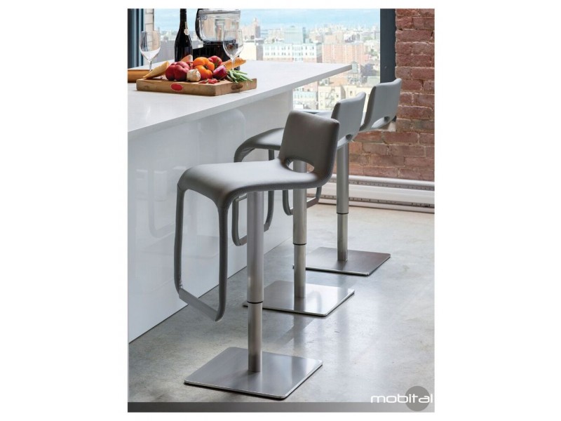 Azure Hydraulic Bar Stool Light Grey Leatherette with Brushed Stainless Steel