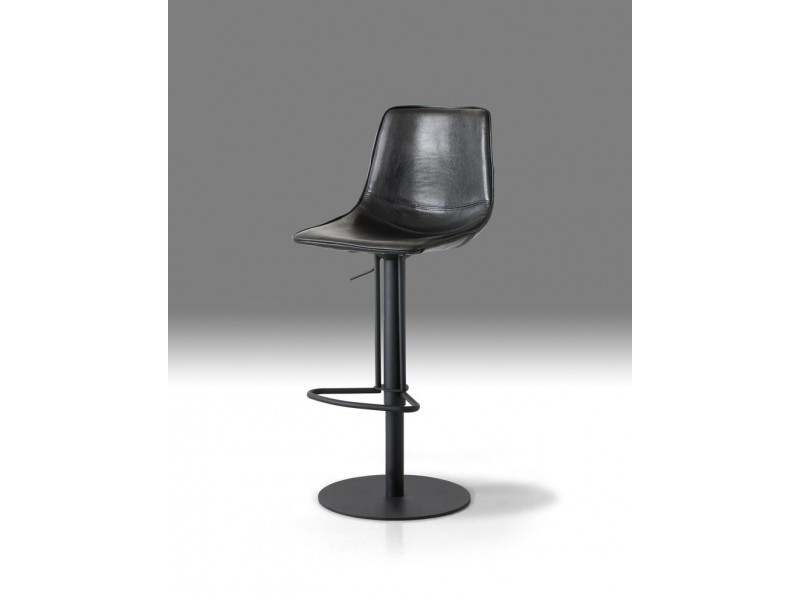 Beny Hydraulic Bar Stool Black Leatherette with Black Powder Coated Steel