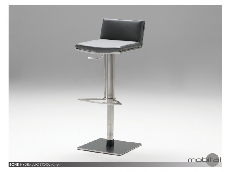 Hydraulic Bar Stool Grey Leatherette with Brushed Stainless Steel 