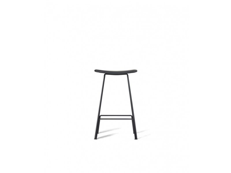 Canaria Bar Stool Black Leather Seat with Black Powder Coated Steel