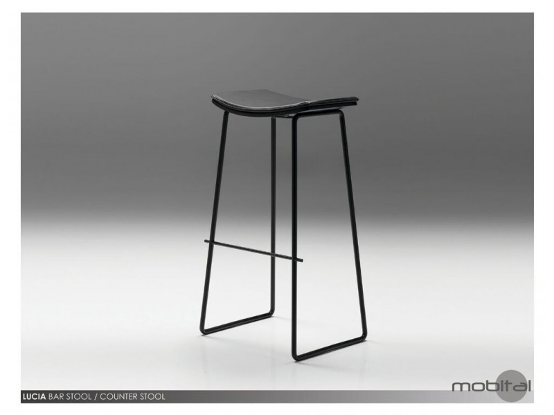 Lucia Bar Stool Leather with Polished Stainless Steel
