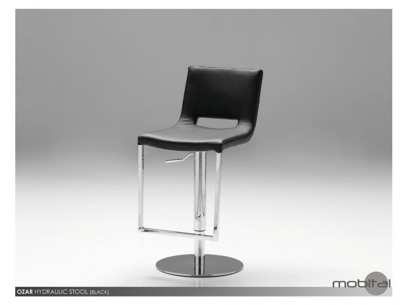 Ozar Hydraulic Bar Stool Black Leatherette with Polished Stainless Steel