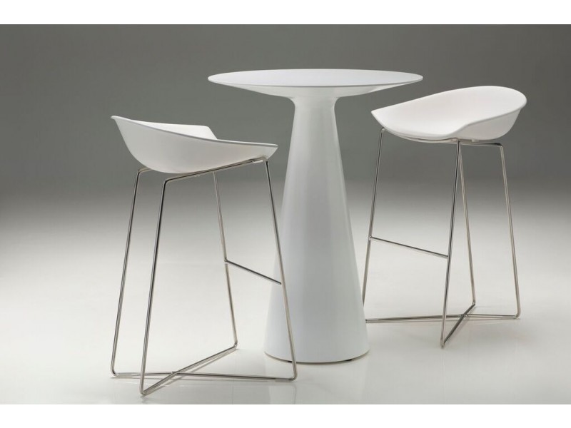 Paraiso Bar Stool White Solid Surface with Polished Stainless Steel Set of 2 (Table not Included)