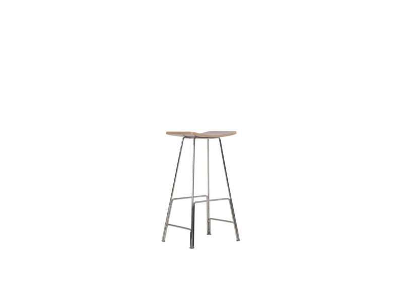 Sitges Bar Stool American Walnut Veneer Seat with Polished Stainless Steel