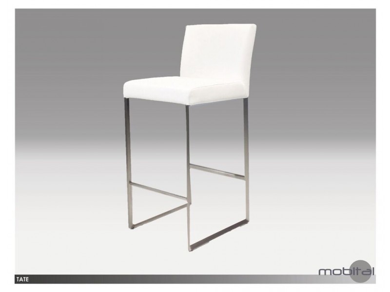 Tate Bar Stool White Leatherette with Brushed Stainless Steel 