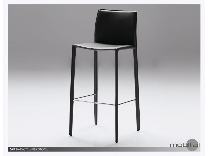 Zak Bar Stool Black Full Leather Wrap Set of 2 - Front Angle