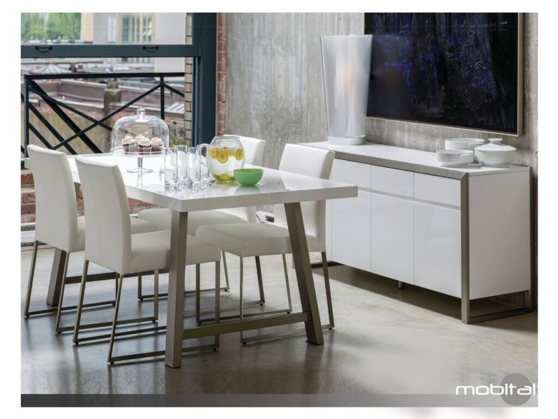 Moda 4 Door Buffet Natural Walnut with Brushed Stainless Steel - Lifestyle